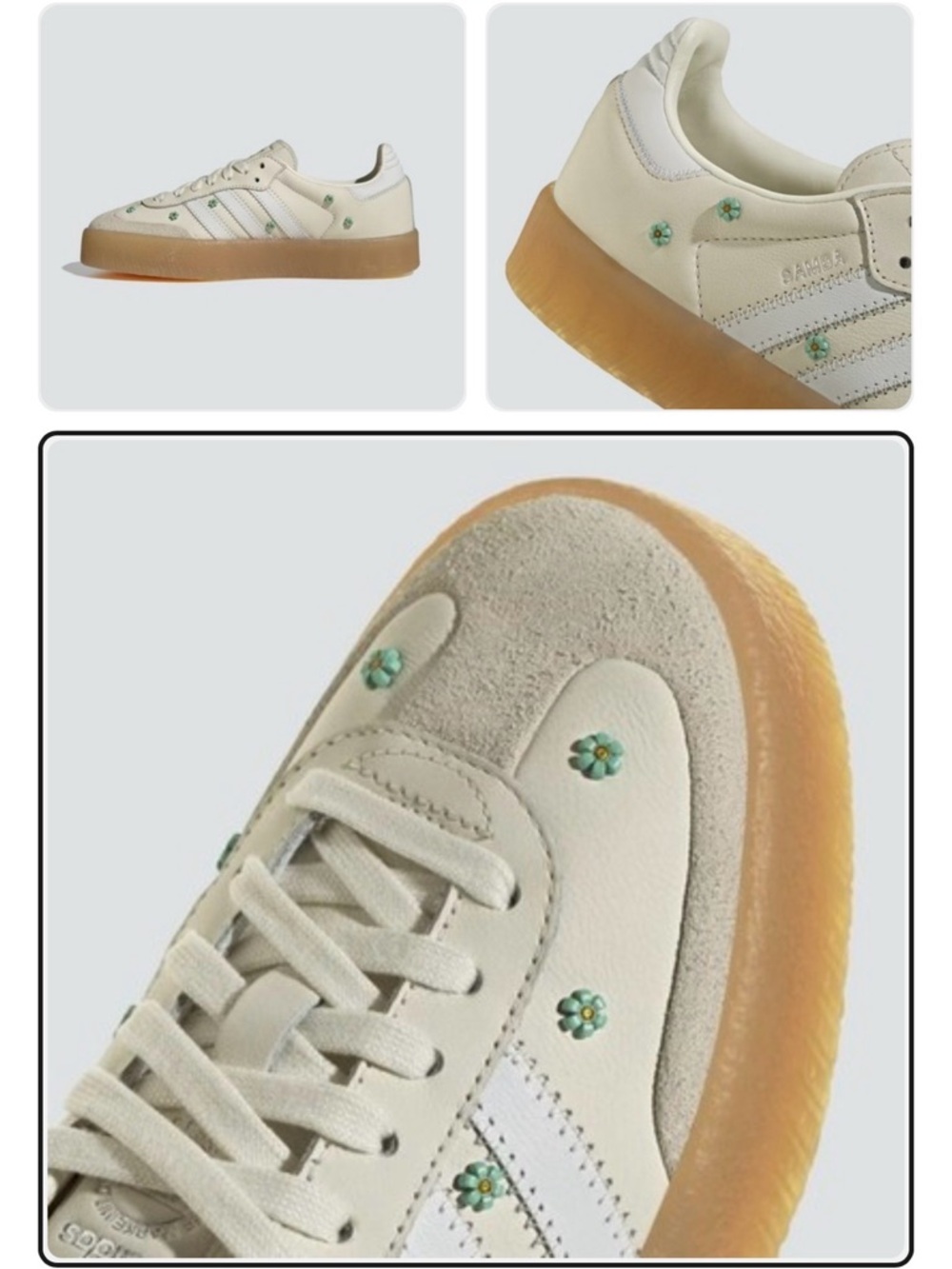 adidas Samba Sambae Off White Cloud Clear Mint Floral Embellished - Picture 2 of 14